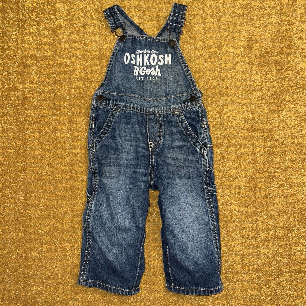 OshKosh B'Gosh Blue Denim Overalls 12m Logo